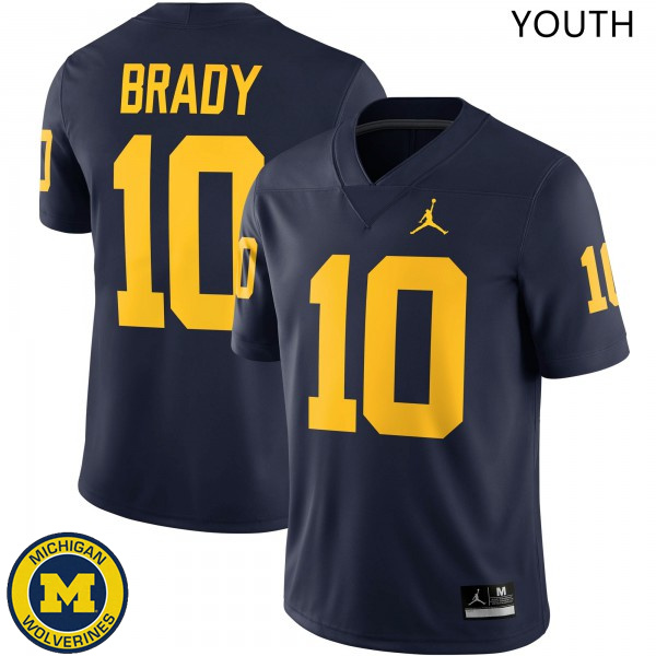 Youth Michigan Wolverines #10 Tom Brady Navy Jordan Brand Football Jersey